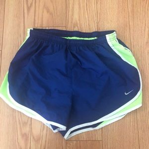 Purple/blue & neon green nike running shorts